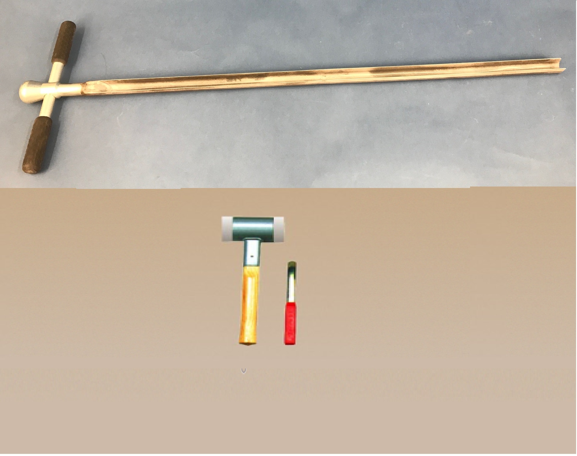 GOUGE AUGER, SPATULA AND HAMMER